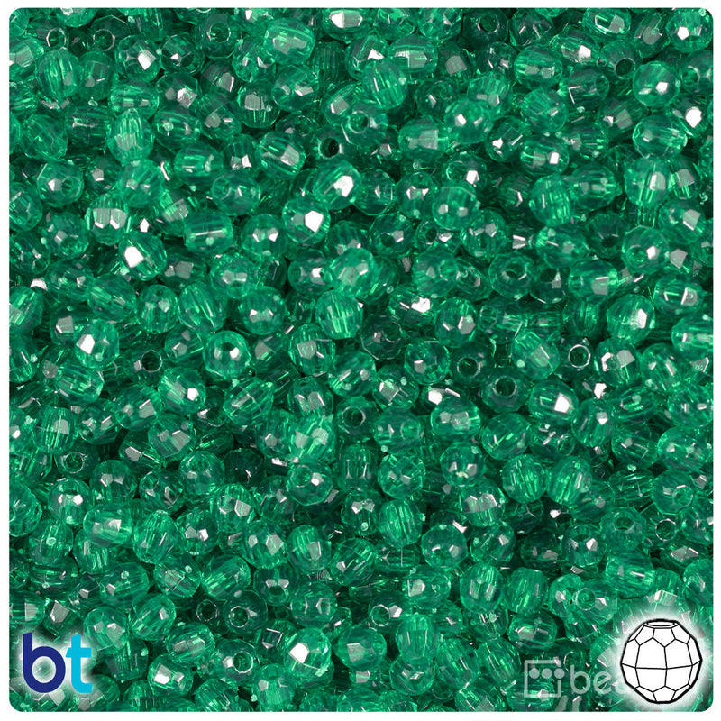 BeadTin Forest Green Transparent 4mm Faceted Round Plastic Craft Beads (1350pcs)