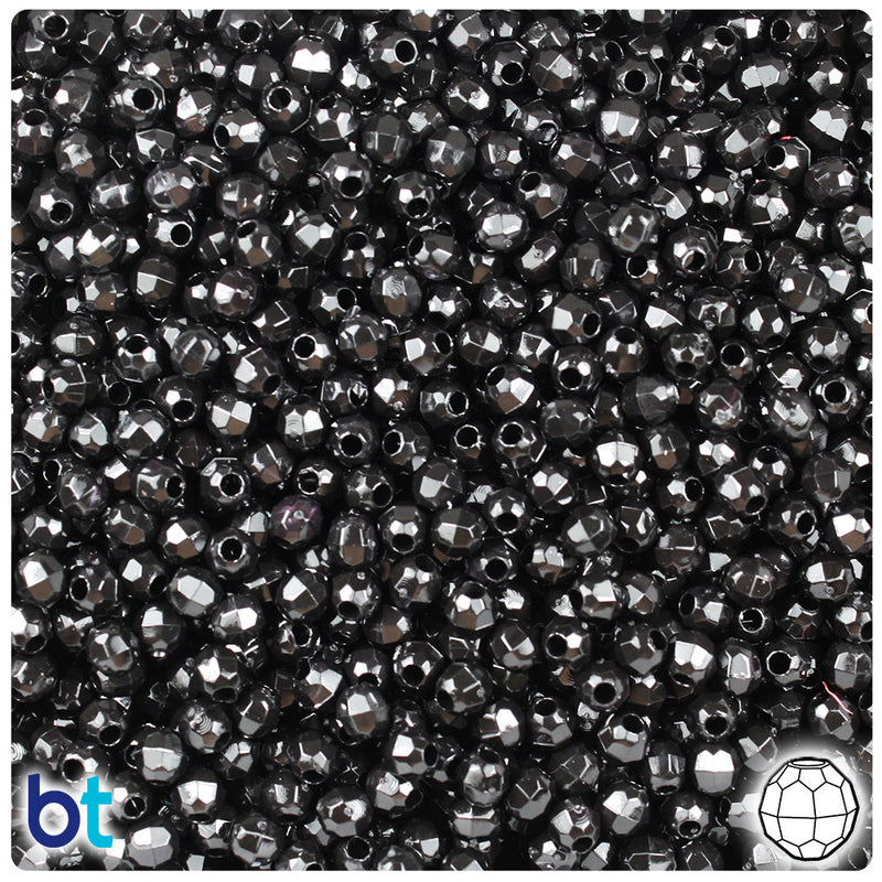 BeadTin Black Opaque 4mm Faceted Round Plastic Craft Beads (1350pcs)