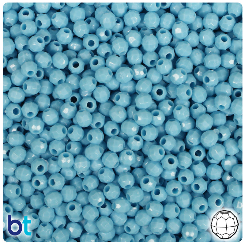 BeadTin Baby Blue Opaque 4mm Faceted Round Plastic Craft Beads (1350pcs)