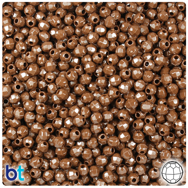 BeadTin Chocolate Opaque 4mm Faceted Round Plastic Craft Beads (1350pcs)