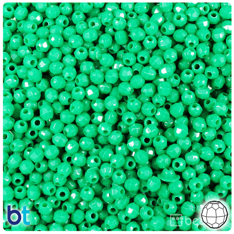 BeadTin Green Opaque 4mm Faceted Round Plastic Craft Beads (1350pcs)