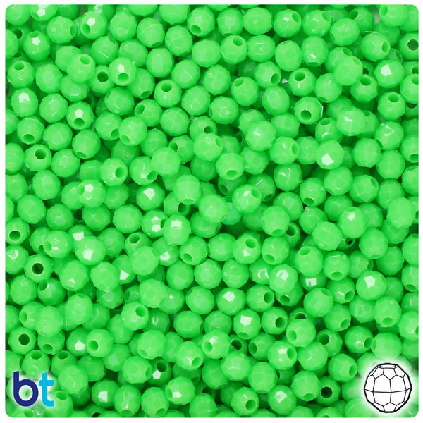 BeadTin Lime Opaque 4mm Faceted Round Plastic Craft Beads (1350pcs)