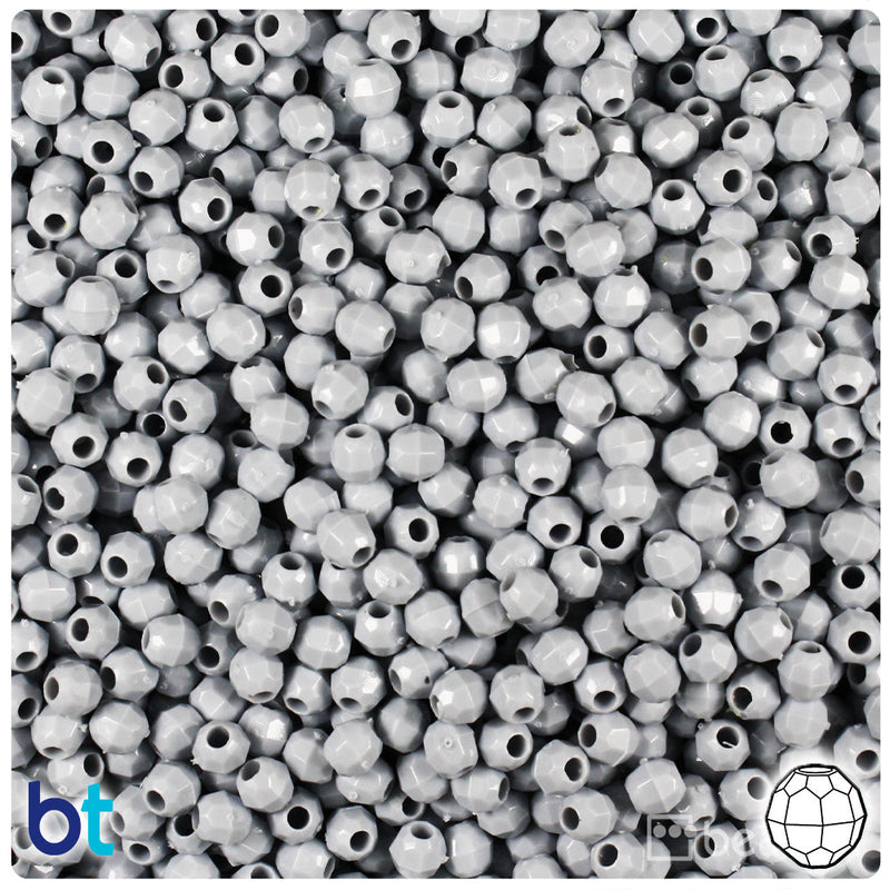 BeadTin Grey Opaque 4mm Faceted Round Plastic Craft Beads (1350pcs)