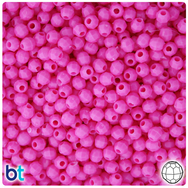 BeadTin Dark Pink Opaque 4mm Faceted Round Plastic Craft Beads (1350pcs)