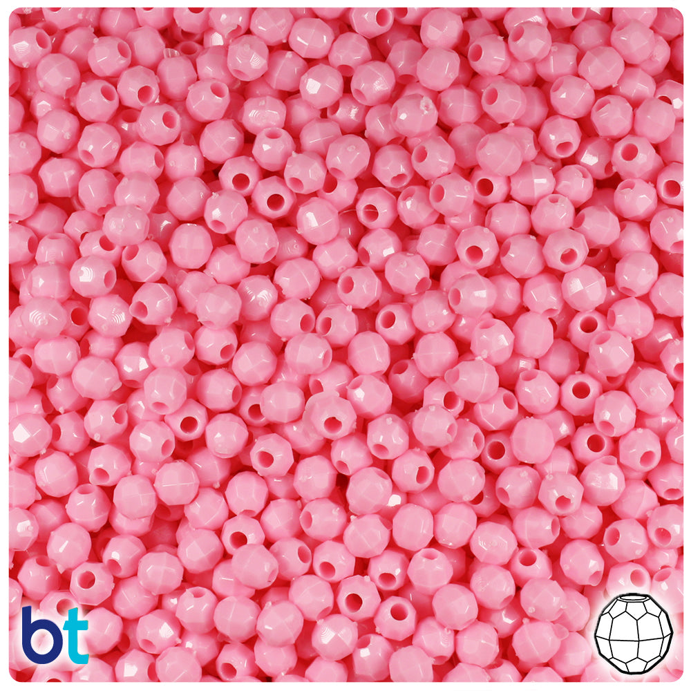 BeadTin Baby Pink Opaque 4mm Faceted Round Plastic Craft Beads (1350pcs)