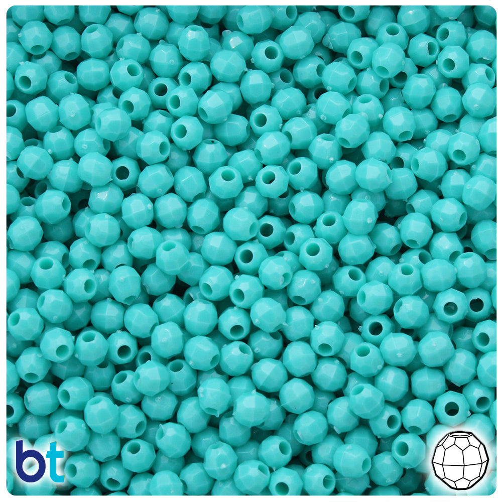 BeadTin Light Turquoise Opaque 4mm Faceted Round Plastic Craft Beads (1350pcs)