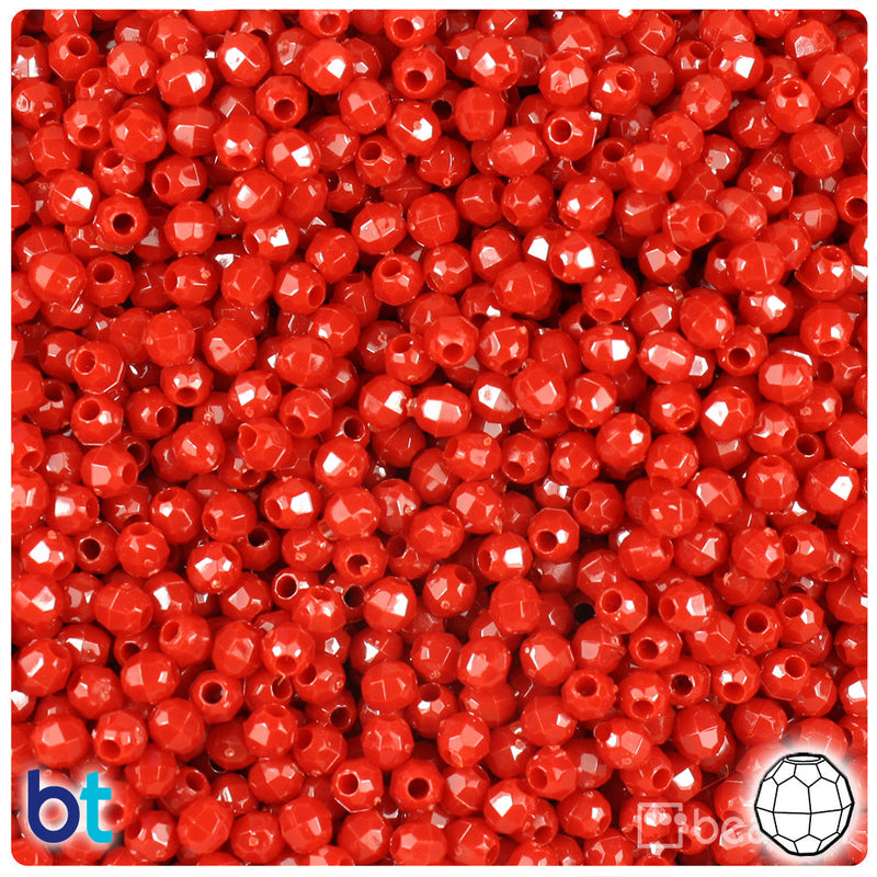 BeadTin Red Opaque 4mm Faceted Round Plastic Craft Beads (1350pcs)