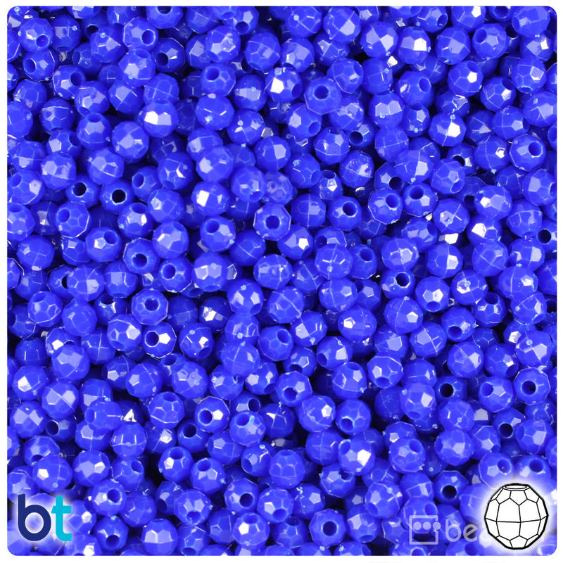 BeadTin Royal Blue Opaque 4mm Faceted Round Plastic Craft Beads (1350pcs)