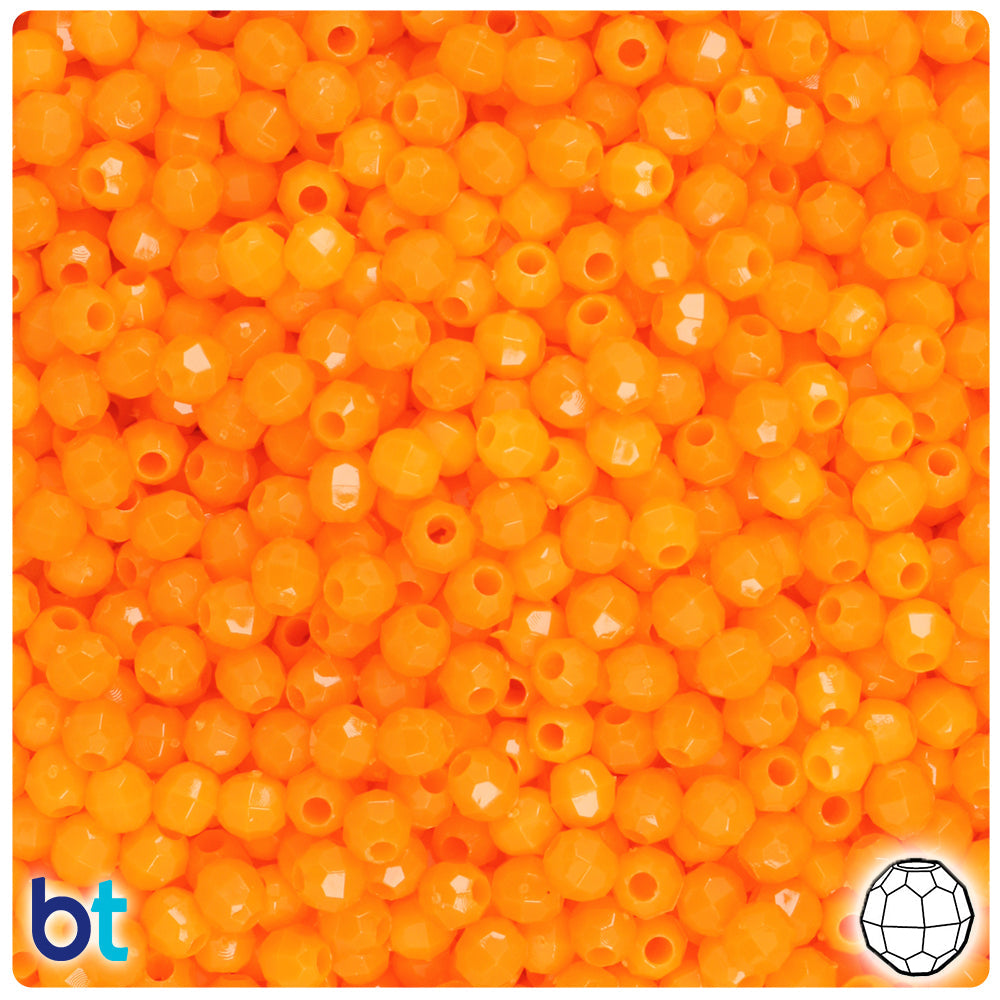 BeadTin Orange Opaque 4mm Faceted Round Plastic Craft Beads (1350pcs)