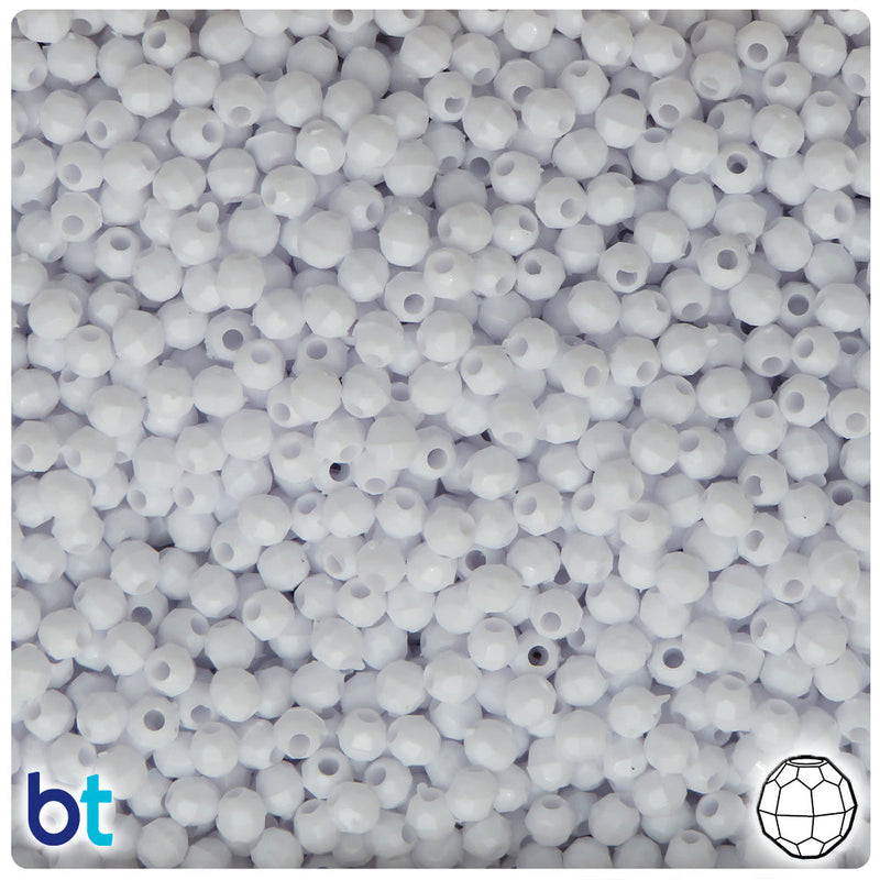 BeadTin Bright White Opaque 4mm Faceted Round Plastic Craft Beads (1350pcs)