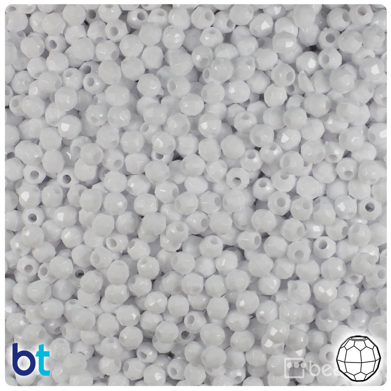 BeadTin White Opaque 4mm Faceted Round Plastic Craft Beads (1350pcs)