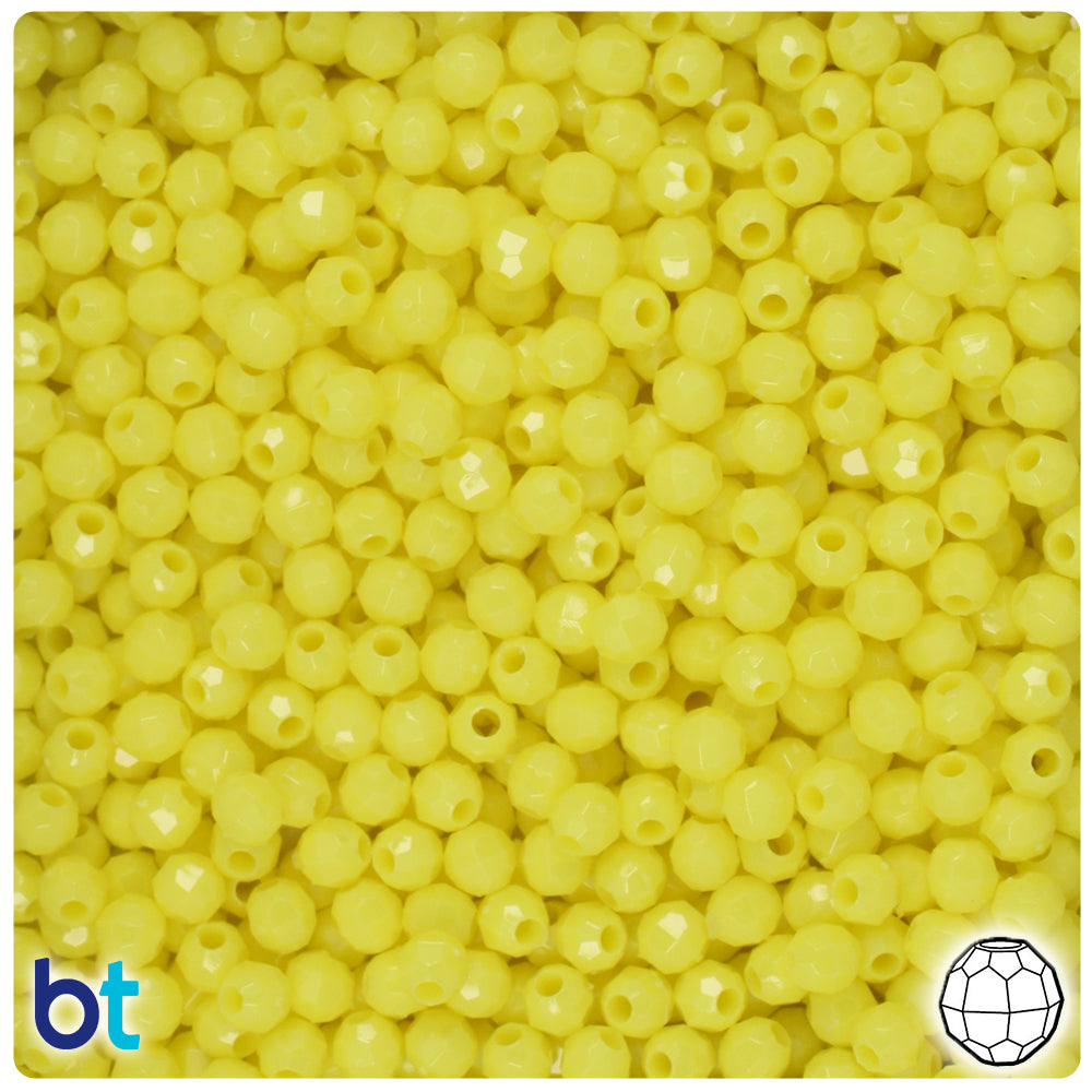 BeadTin Yellow Opaque 4mm Faceted Round Plastic Craft Beads (1350pcs)