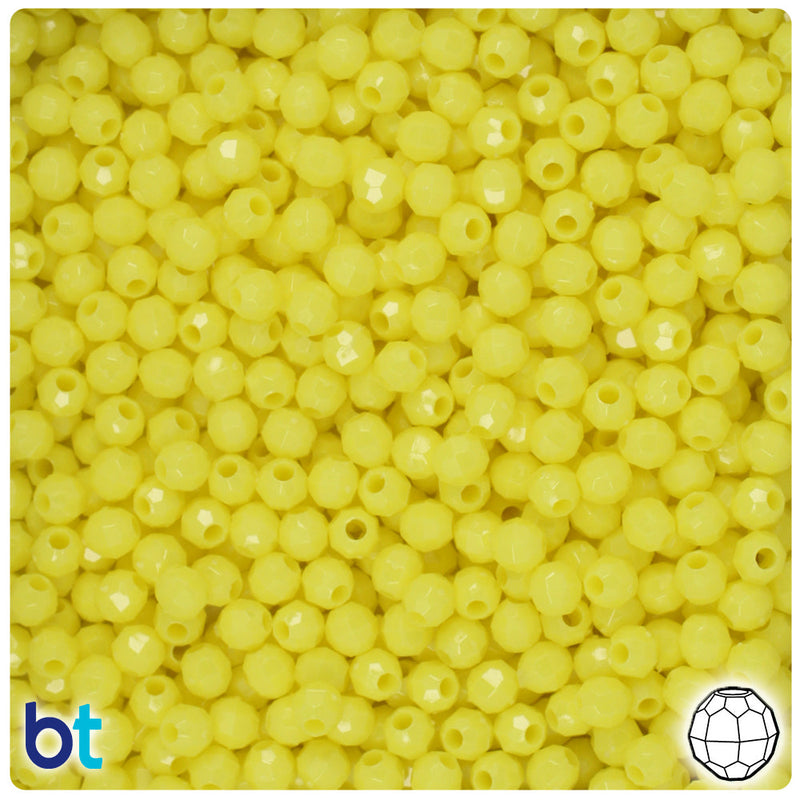 BeadTin Yellow Opaque 4mm Faceted Round Plastic Craft Beads (1350pcs)