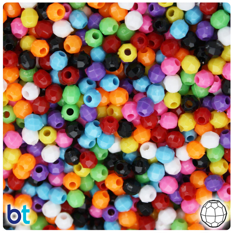 BeadTin Opaque Mix 4mm Faceted Round Plastic Craft Beads (1350pcs)