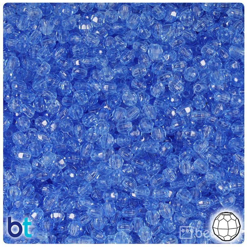 BeadTin Medium Sapphire Transparent 4mm Faceted Round Plastic Craft Beads (1350pcs)