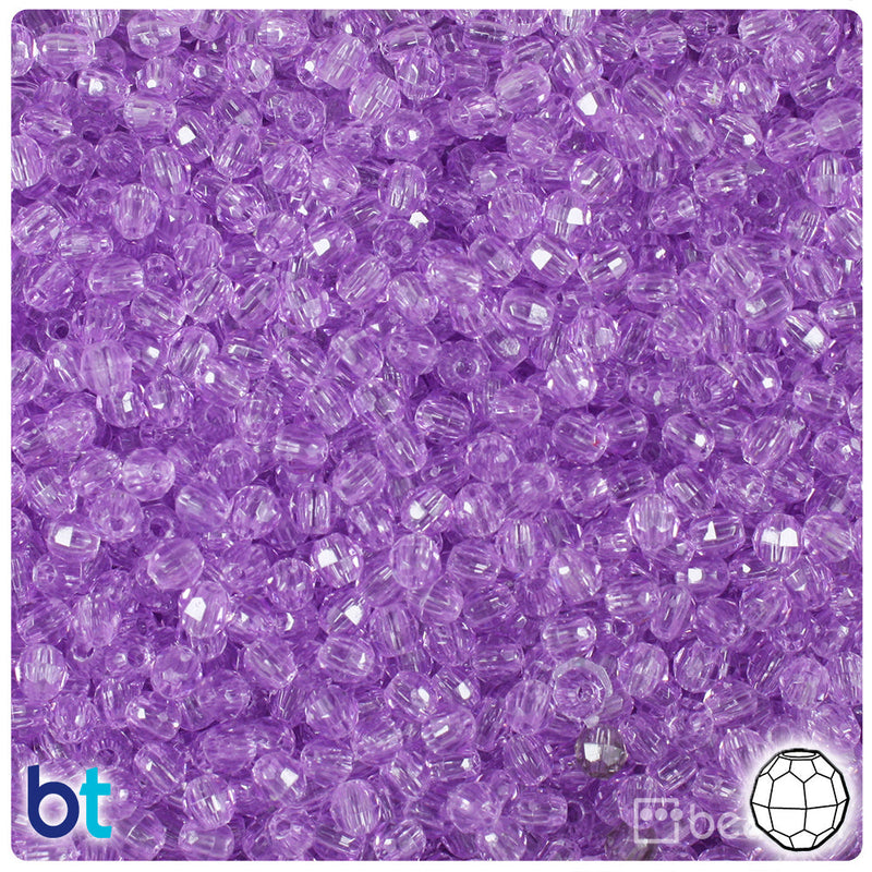 BeadTin Light Amethyst Transparent 4mm Faceted Round Plastic Craft Beads (1350pcs)