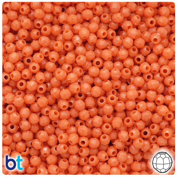 BeadTin Coral Opaque 4mm Faceted Round Plastic Craft Beads (1350pcs)