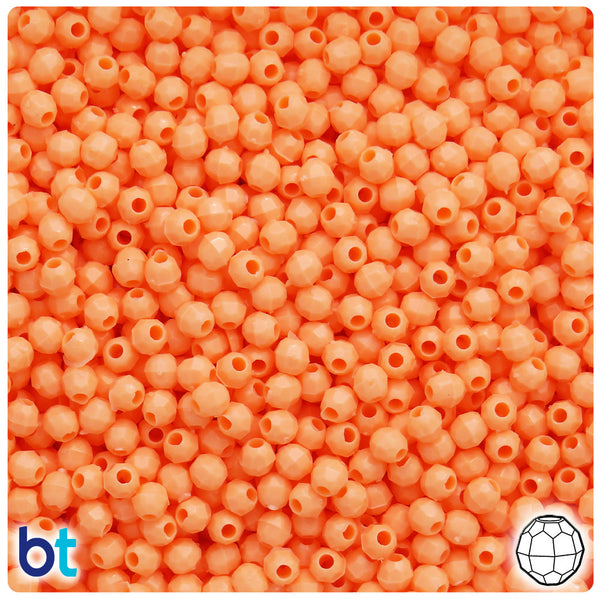 BeadTin Peach Opaque 4mm Faceted Round Plastic Craft Beads (1350pcs)