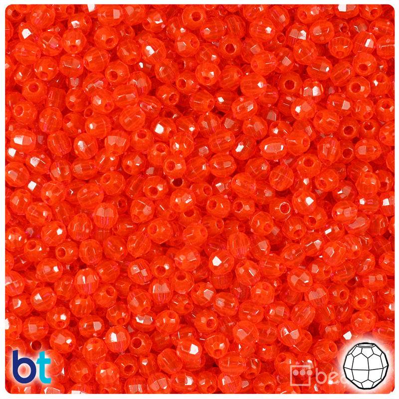 BeadTin Fire Red Transparent 4mm Faceted Round Plastic Craft Beads (1350pcs)