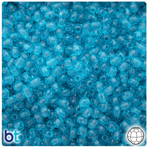 BeadTin Teal Transparent 4mm Faceted Round Plastic Craft Beads (1350pcs)