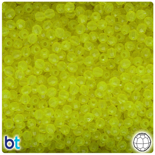 BeadTin Lure Yellow Transparent 4mm Faceted Round Plastic Craft Beads (1350pcs)