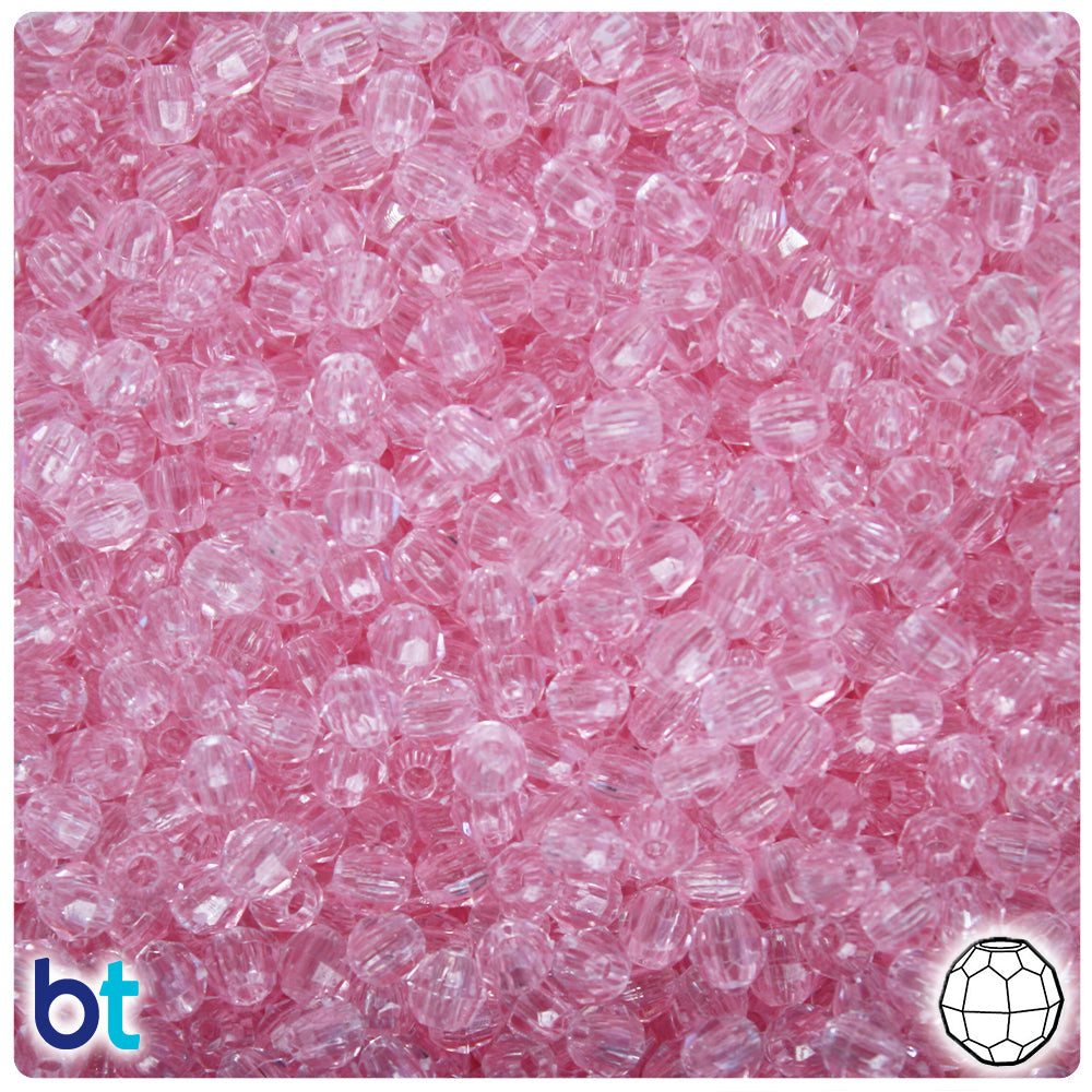 BeadTin Pale Pink Transparent 4mm Faceted Round Plastic Craft Beads (1350pcs)