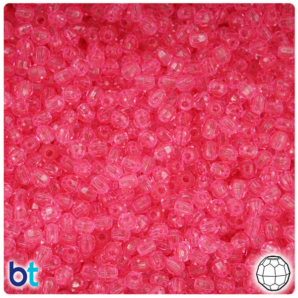 BeadTin Medium Pink Transparent 4mm Faceted Round Plastic Craft Beads (1350pcs)