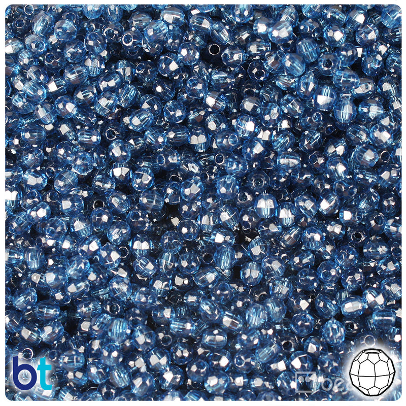 BeadTin Montana Blue Transparent 4mm Faceted Round Plastic Craft Beads (1350pcs)