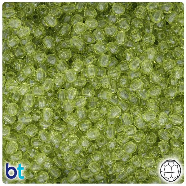 BeadTin Light Avocado Transparent 4mm Faceted Round Plastic Craft Beads (1350pcs)