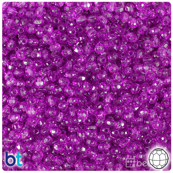 BeadTin Lilac Transparent 4mm Faceted Round Plastic Craft Beads (1350pcs)