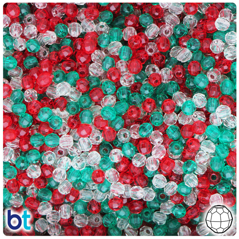 BeadTin Christmas Transparent Mix 4mm Faceted Round Plastic Craft Beads (1350pcs)