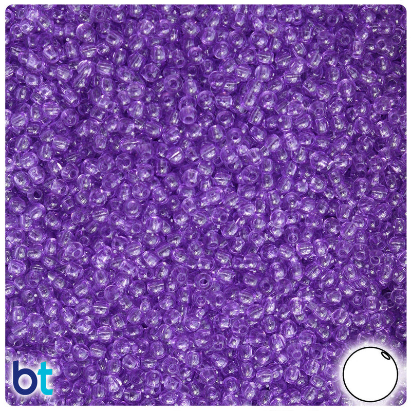 BeadTin Amethyst Transparent 3mm Round Plastic Craft Beads (1oz)