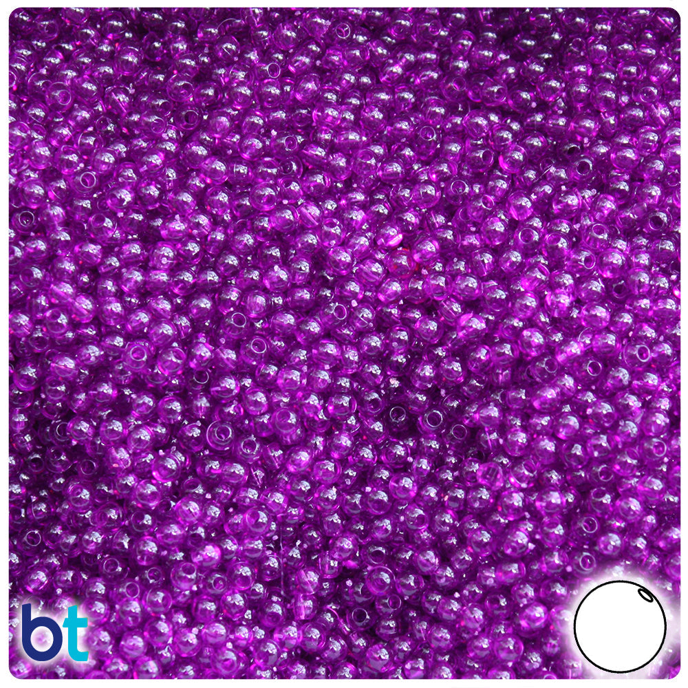BeadTin Dark Amethyst Transparent 3mm Round Plastic Craft Beads (1oz)
