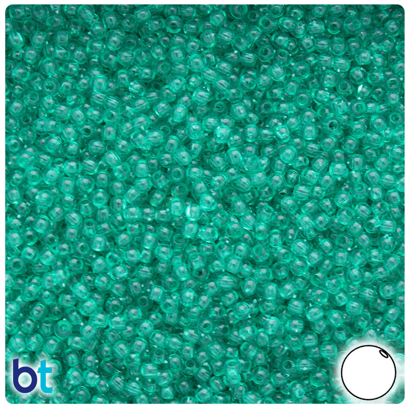 BeadTin Emerald Transparent 3mm Round Plastic Craft Beads (1oz)