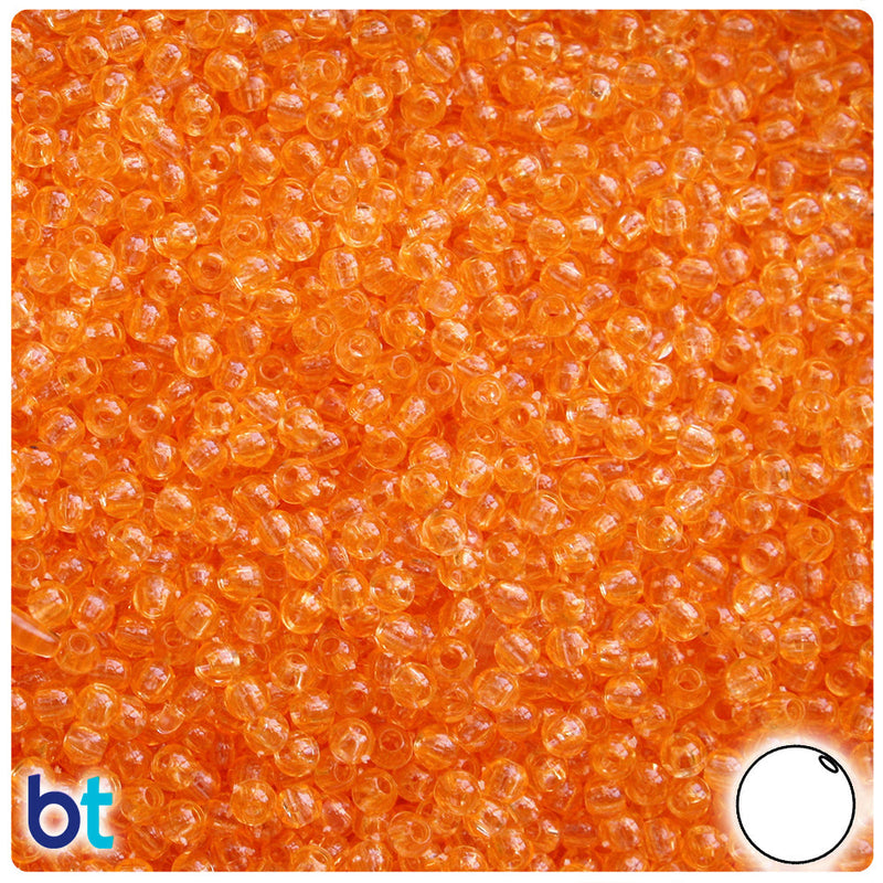 BeadTin Orange Transparent 3mm Round Plastic Craft Beads (1oz)