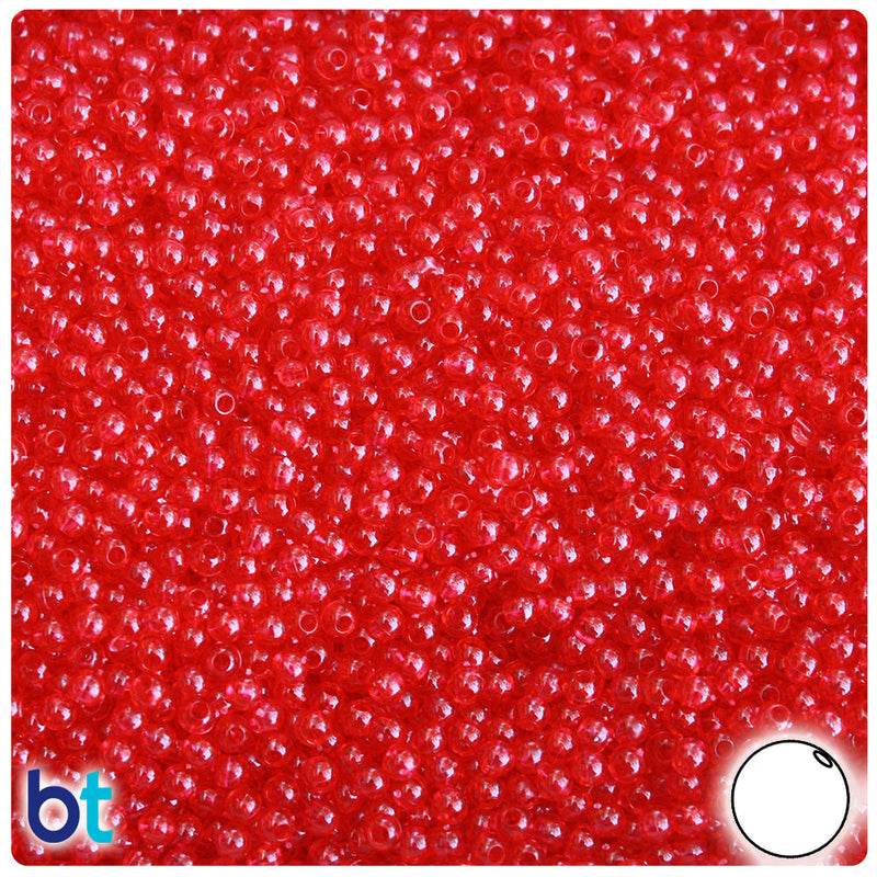 BeadTin Ruby Transparent 3mm Round Plastic Craft Beads (1oz)