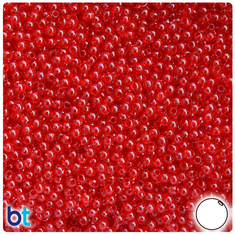 BeadTin Dark Ruby Transparent 3mm Round Plastic Craft Beads (1oz)