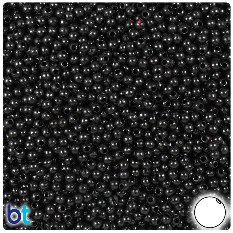 BeadTin Black Opaque 3mm Round Plastic Craft Beads (1oz)