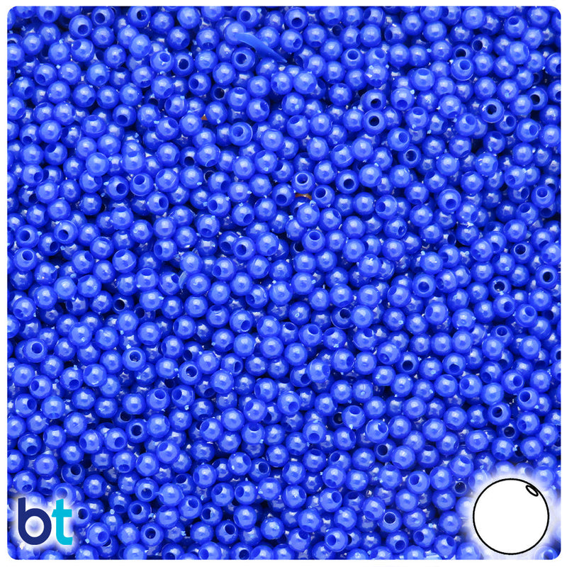 BeadTin Royal Blue Opaque 3mm Round Plastic Craft Beads (1oz)