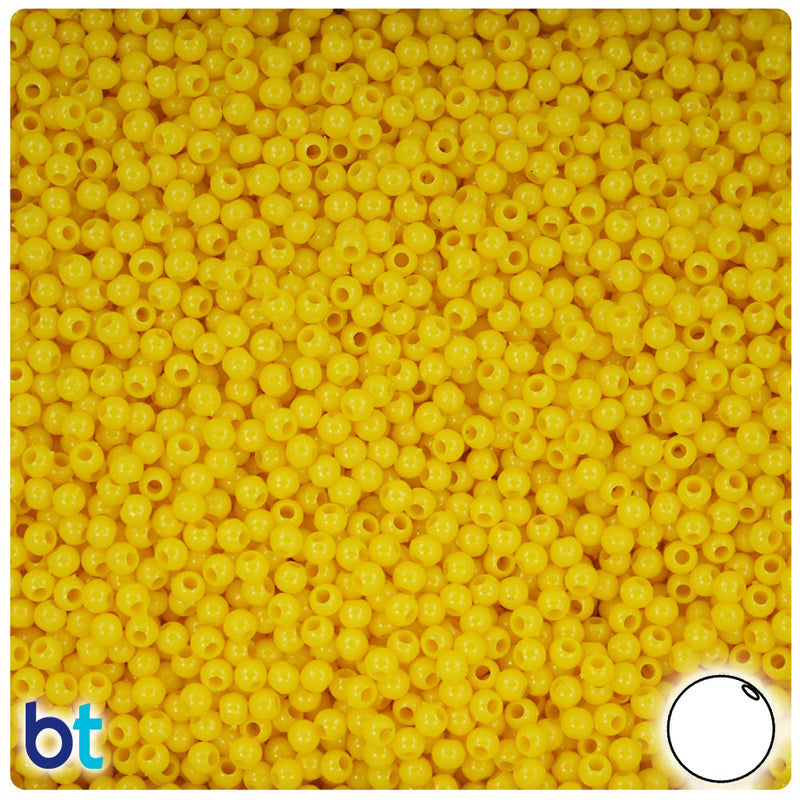 BeadTin Bright Yellow Opaque 3mm Round Plastic Craft Beads (1oz)