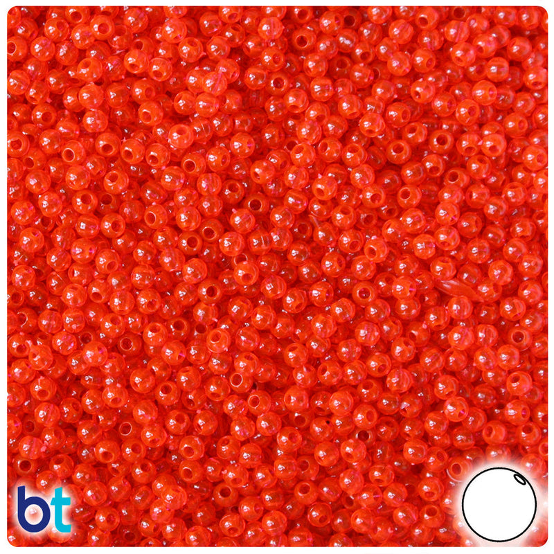 BeadTin Fire Red Transparent 3mm Round Plastic Craft Beads (1oz)