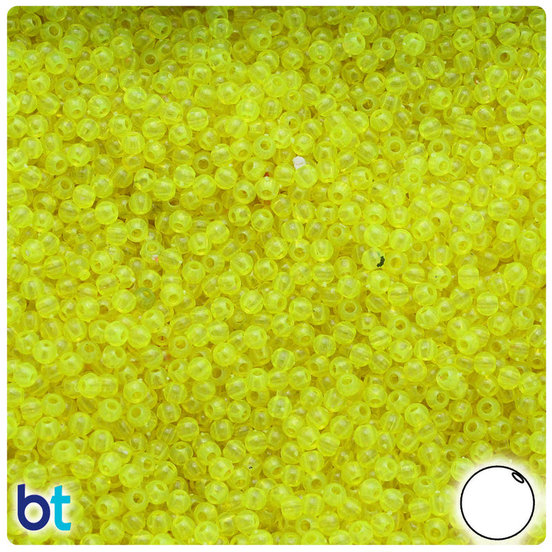 BeadTin Lure Yellow Transparent 3mm Round Plastic Craft Beads (1oz)