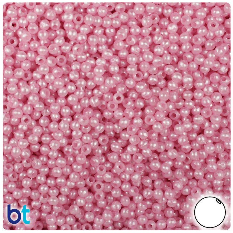 BeadTin Light Pink Pearl 3mm Round Plastic Craft Beads (1oz)