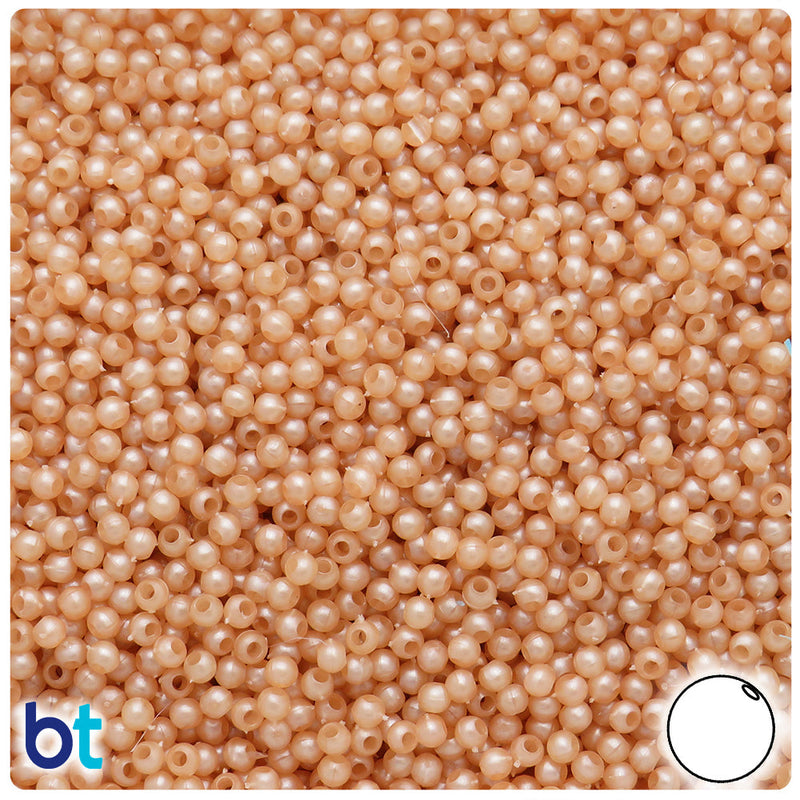 BeadTin Peach Pearl 3mm Round Plastic Craft Beads (1oz)