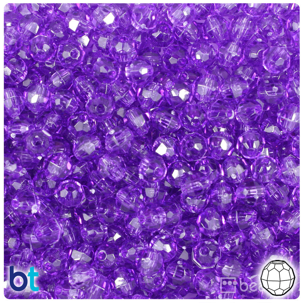 BeadTin Amethyst Transparent 6mm Faceted Round Plastic Craft Beads (600pcs)