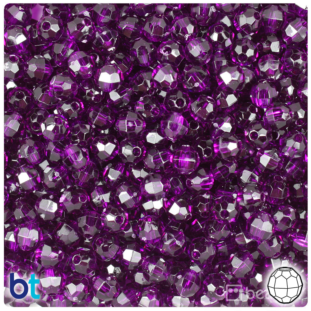 BeadTin Dark Amethyst Transparent 6mm Faceted Round Plastic Craft Beads (600pcs)
