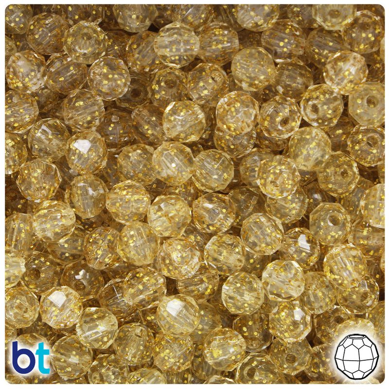 BeadTin Gold Sparkle 6mm Faceted Round Plastic Craft Beads (600pcs)