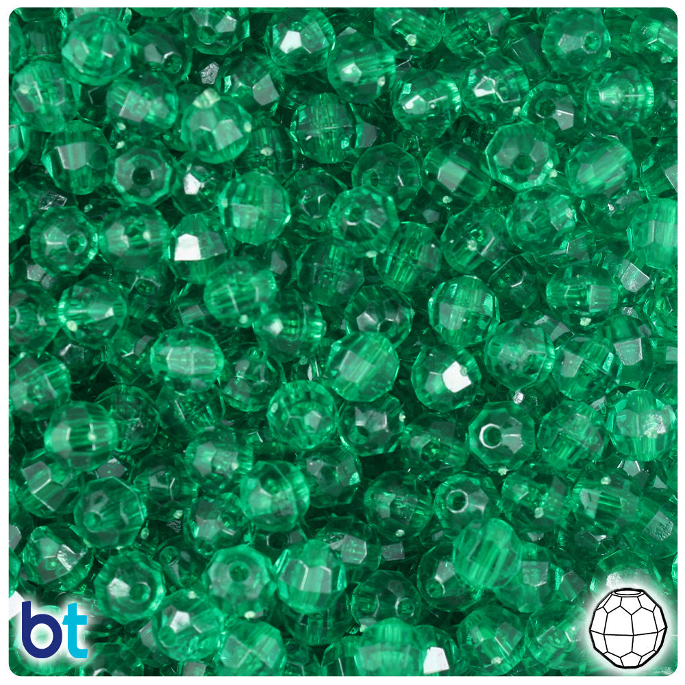 BeadTin Emerald Transparent 6mm Faceted Round Plastic Craft Beads (600pcs)