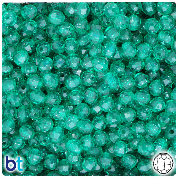 BeadTin Emerald Sparkle 6mm Faceted Round Plastic Craft Beads (600pcs)