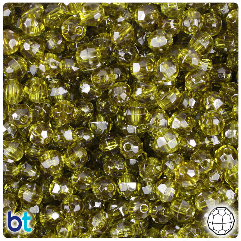 BeadTin Avocado Transparent 6mm Faceted Round Plastic Craft Beads (600pcs)